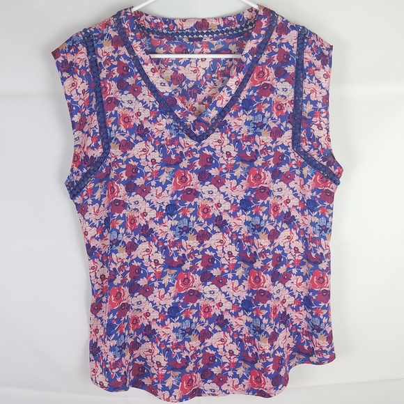 Floral Sleeveless Blouse Top Size L | Summer Spring Garden Girl Soft Girl Casual - Picture 1 of 5